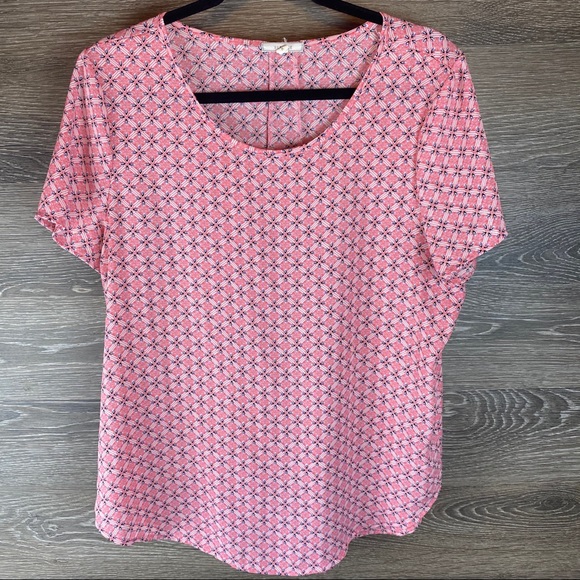 Pleione Tops - Anthro Pleione pink patterned pleated blouse